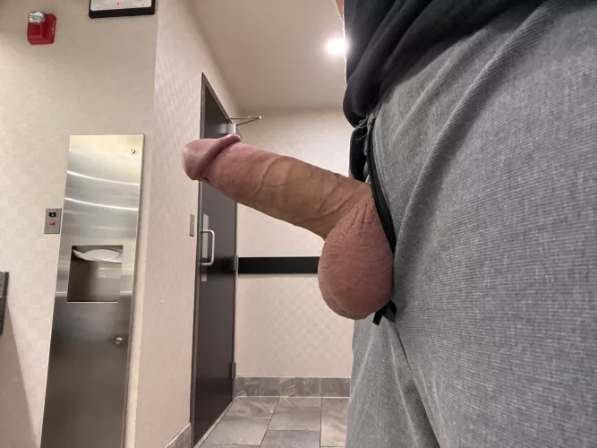 By the public bathroom door