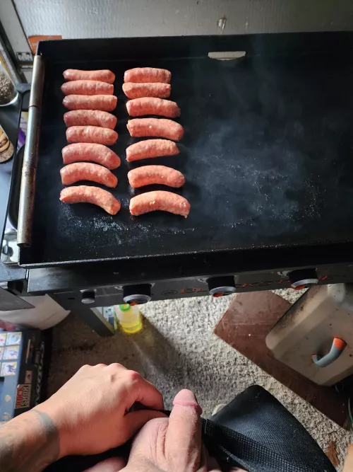 Just came out to cook some sausage on the Blackstone. Which can get get hard faster?