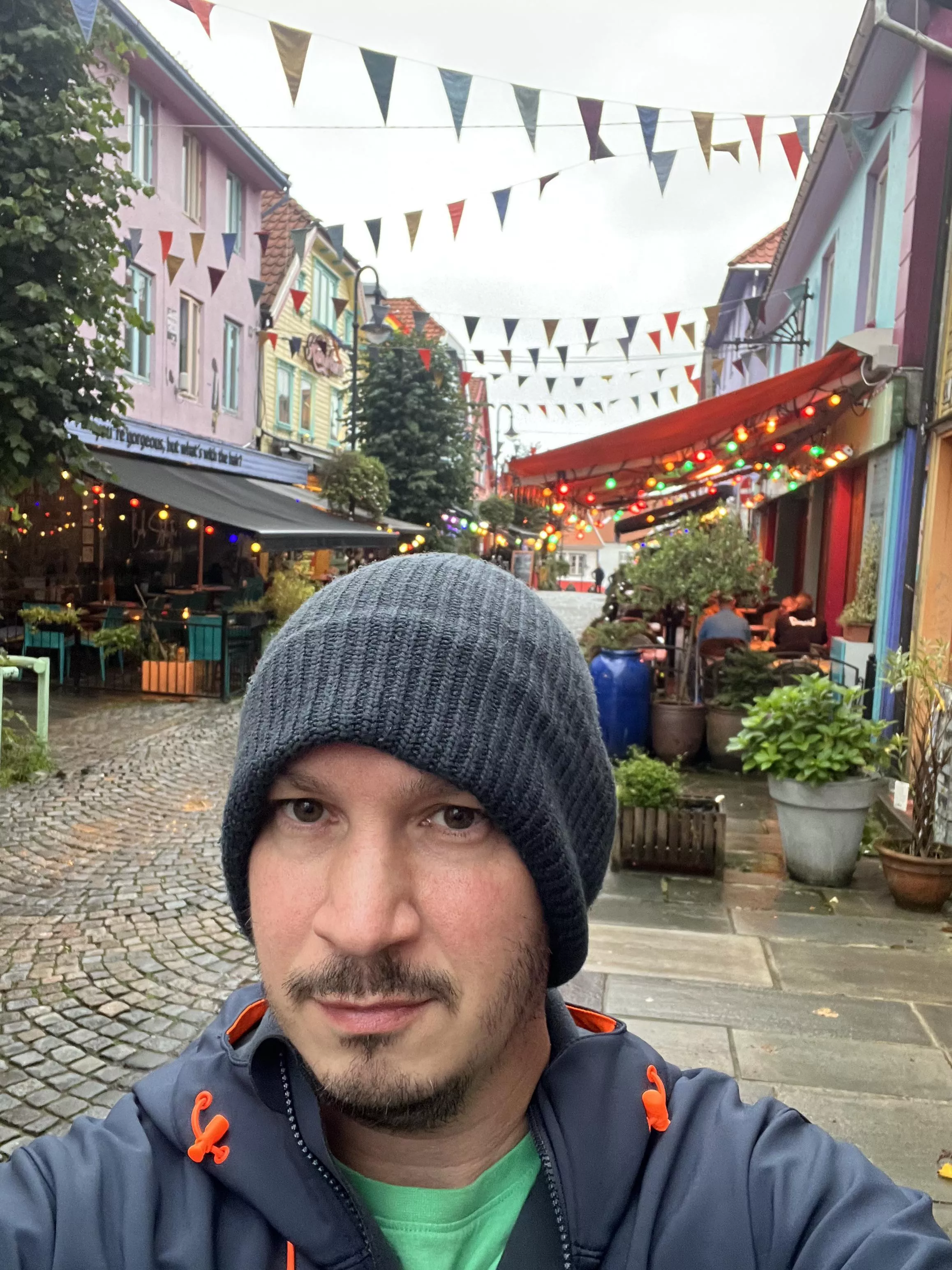 It may be a grey rainy day in Stavanger but at least rainbow street brightens things up