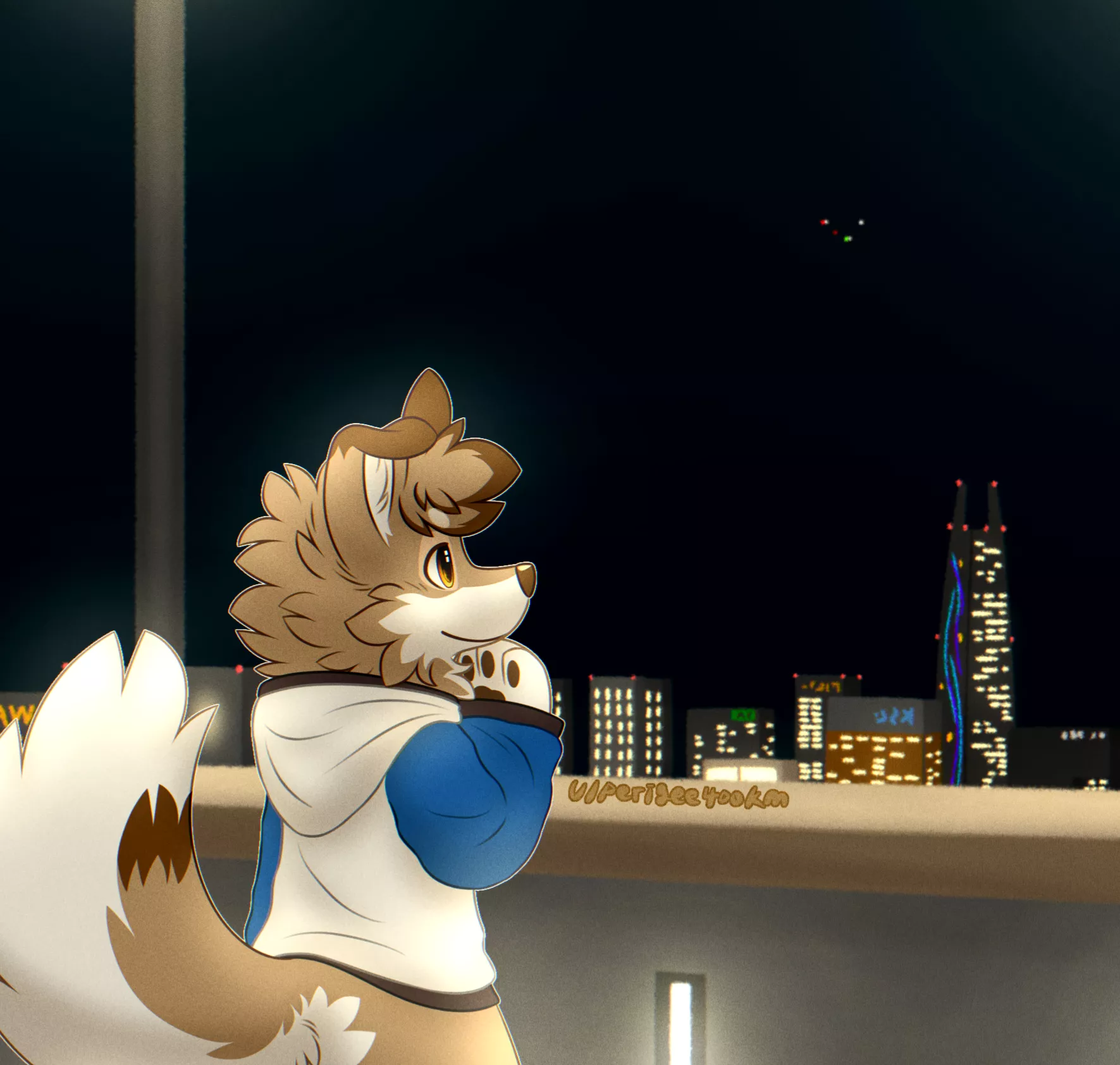 Enjoying night city view, Art by me.