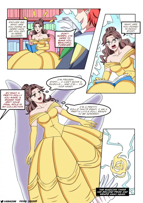 Magician travels through different universes turning his victims into dolls until he finally turns them into cards from his collection.