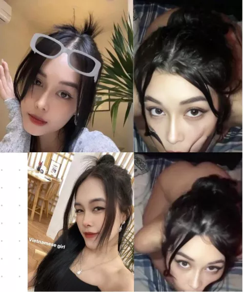 An asian girl giving a vacuum blowjob