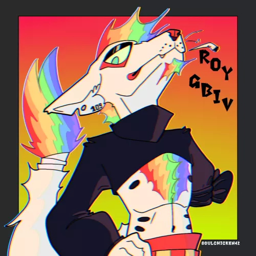 I present to you all , Roy Gbiv, my rainbow dog sona