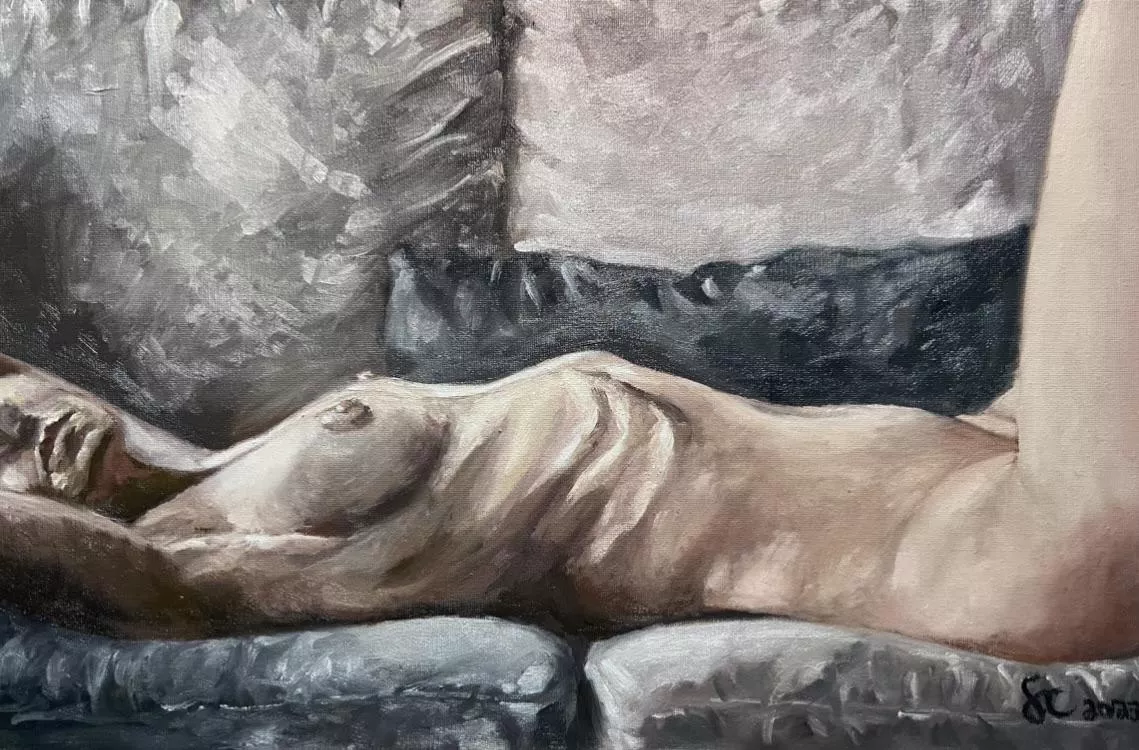 “Perspective” by u/fufufeddit, SenyorBerlin (me), 12” x 18”, oil on canvas, 2023