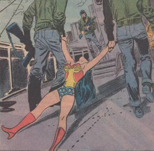 Wonder woman unconscious and dragged