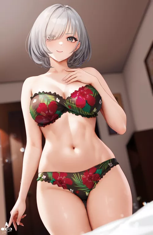 Sashou shows flower bikini