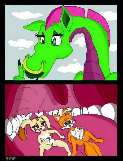 Dulcy the dragon vore nude Tails and Cream {in the mouth}