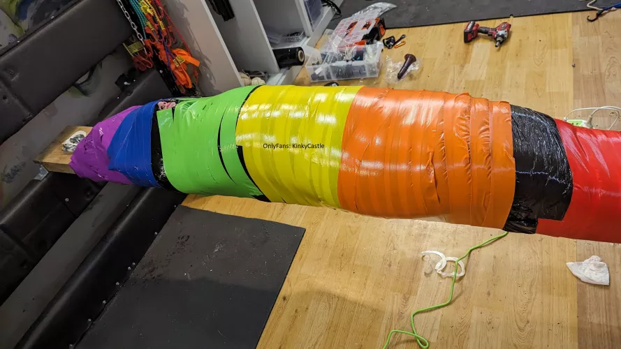 Pallet wrap and duct taped to an airborne plank