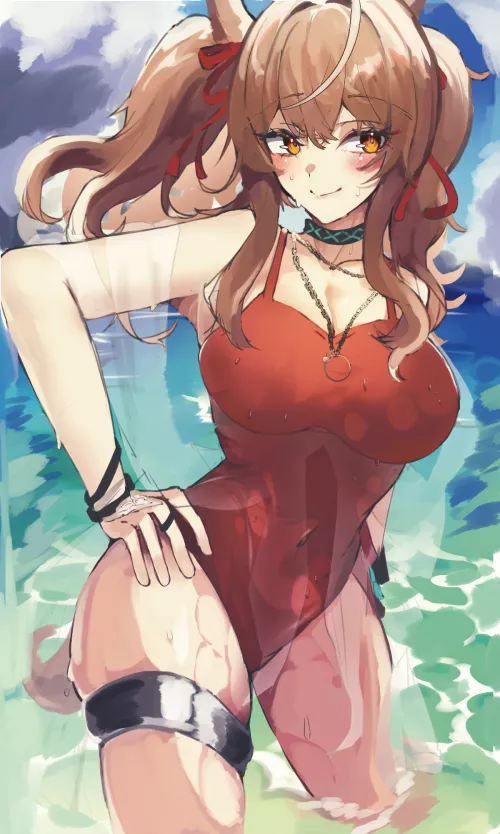 swimsuit Angelina (@80illu)[Arknights]