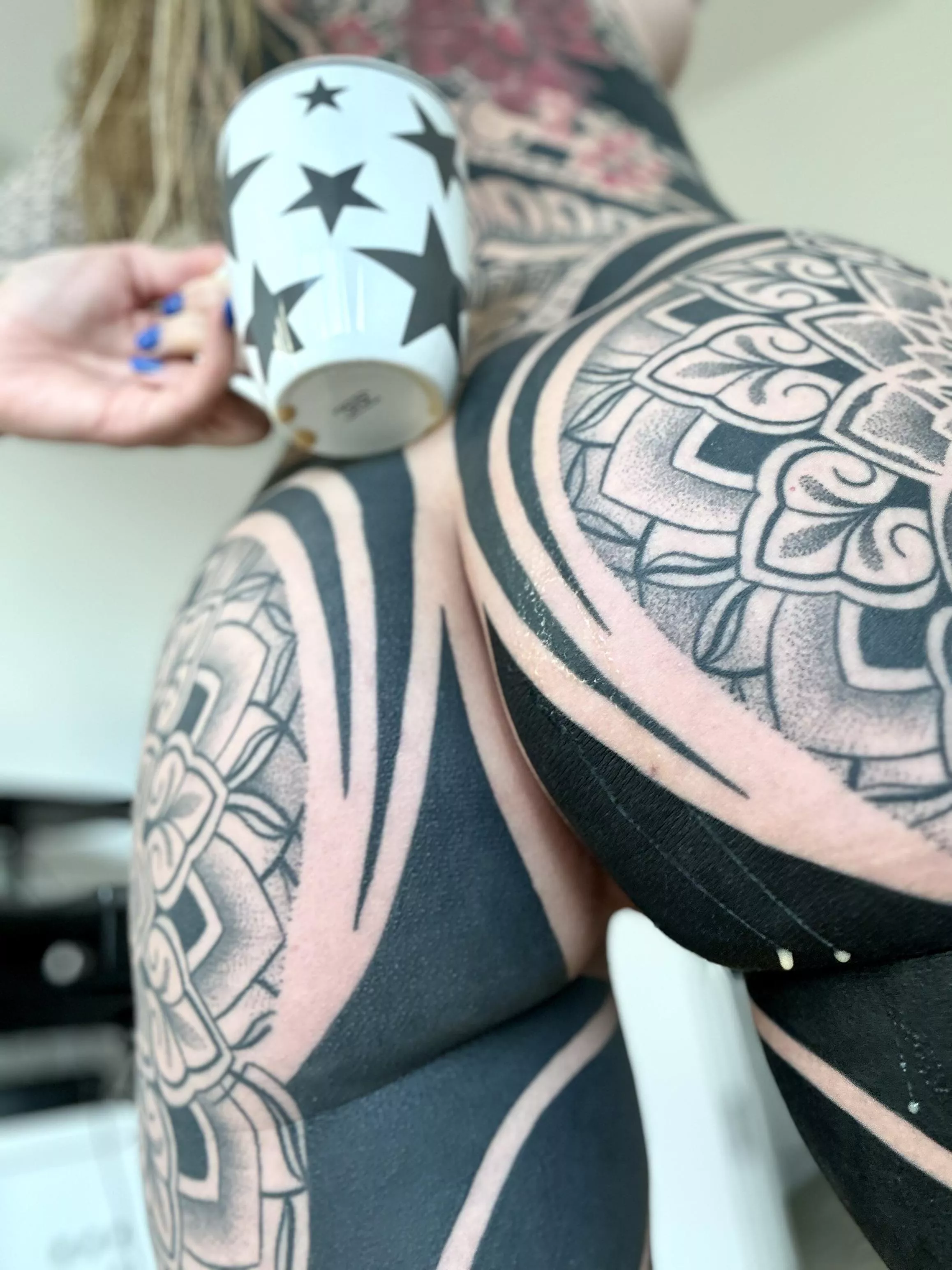 Tried to be artistic. Ouch. Is hot coffee a good or bad after care for freshly tattooed asses?
