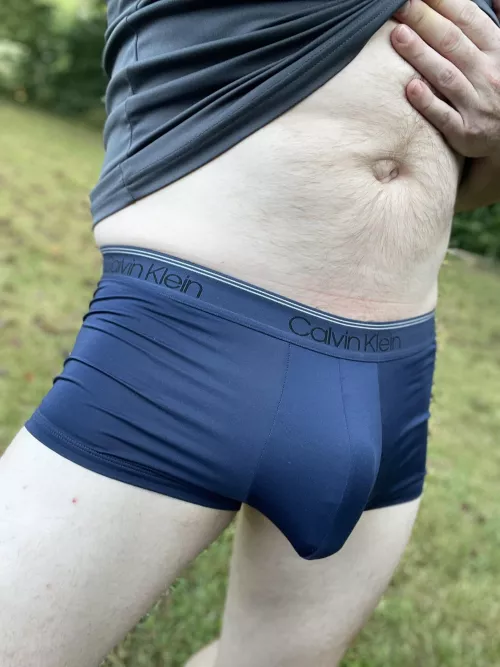 Pale ginger backyard bulge