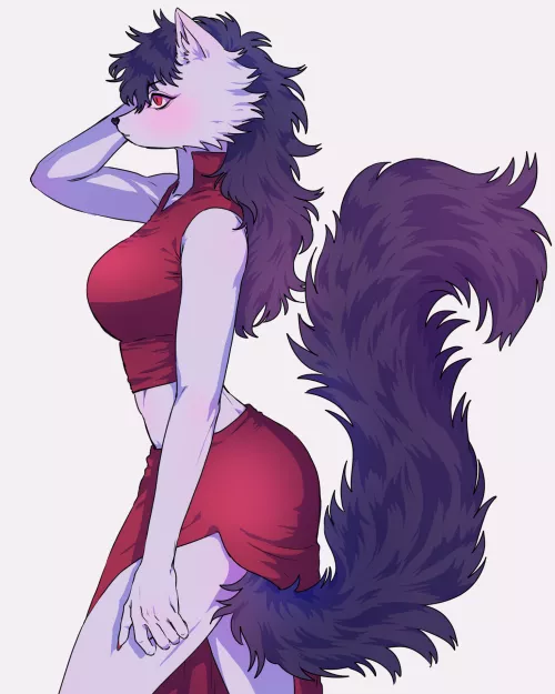 shy fluffy lady in red :>