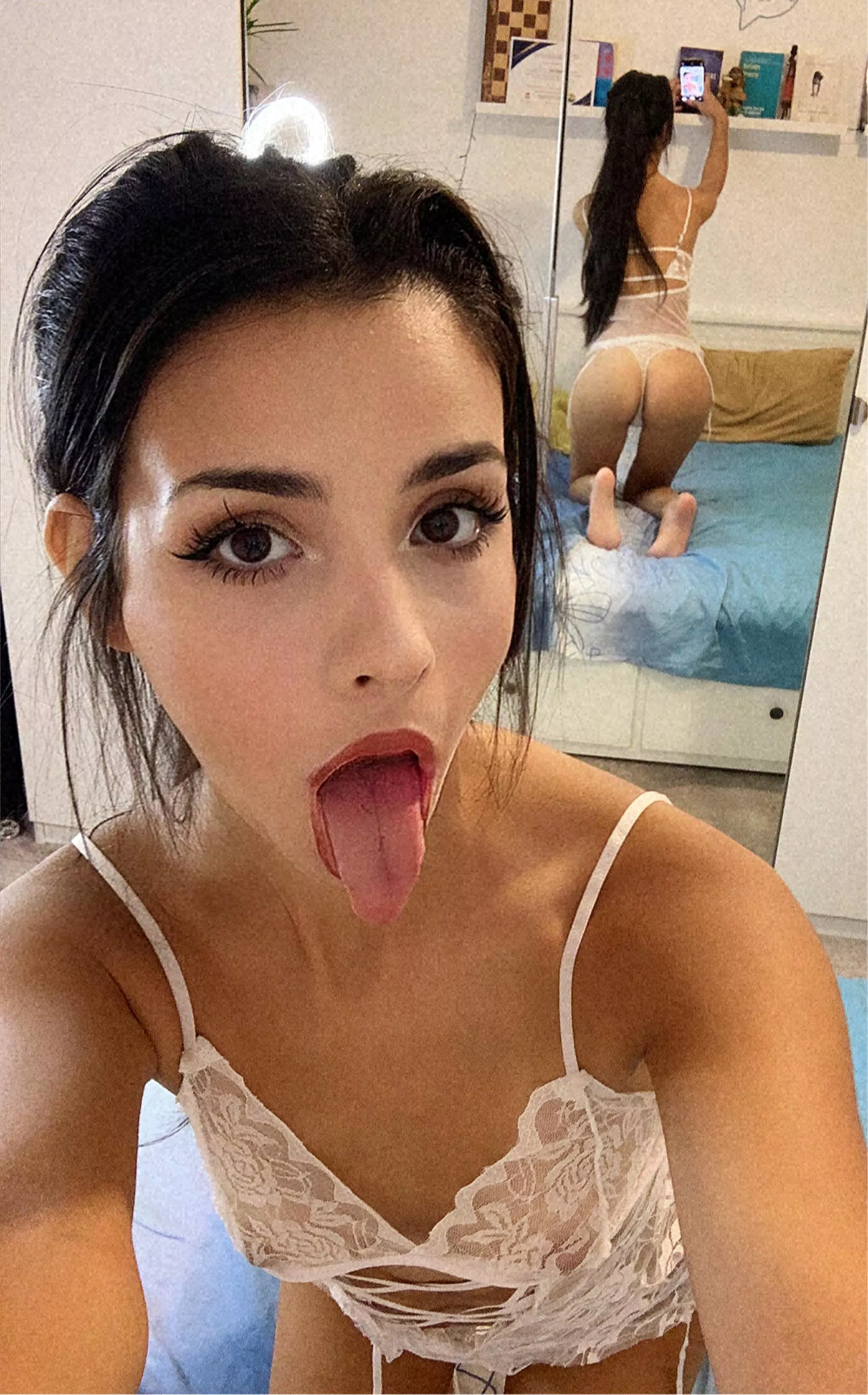 Ahegao selfie from a cute brunette doll