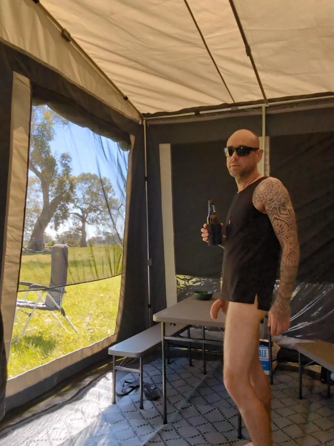 Another one with the pants off, camping.
