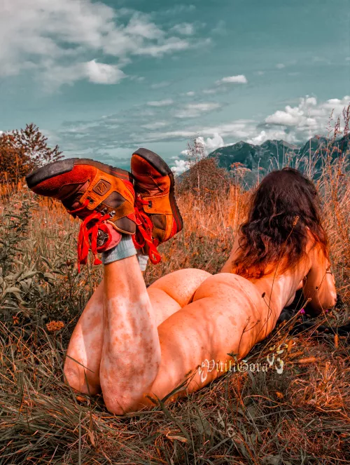Hiking naked and enjoying the mountains