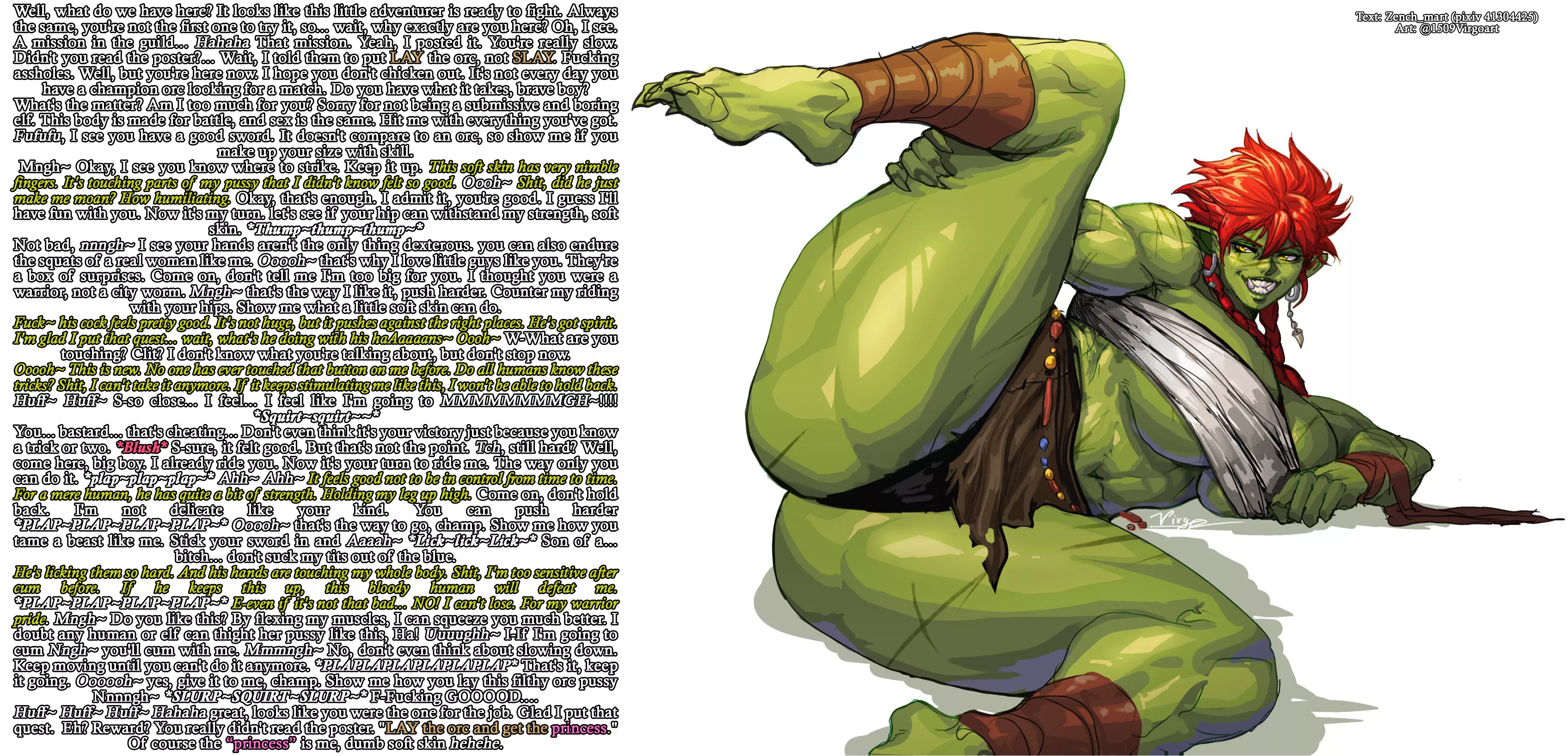 Guild quest: sLAY the orc [Muscle girl] [Big woman] [Creampie] [domminant woman] | Art: @1509Virgoart ((COMMS OPEN))