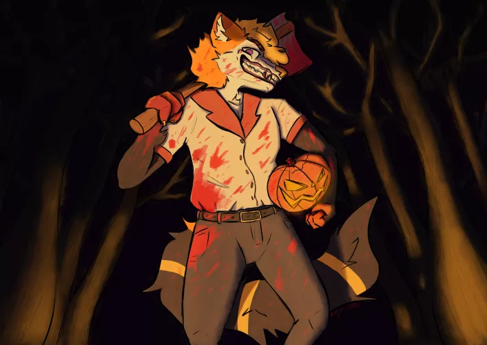 Redraw of halloween art I did last year! I wish I could put the original in this post but I can only post one image, so the link to the old will be in the comments. Art by me! NSFW for blood