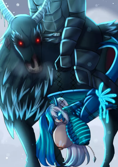 Dragon girl used as a cold rider mount's toy (marinesunspice)