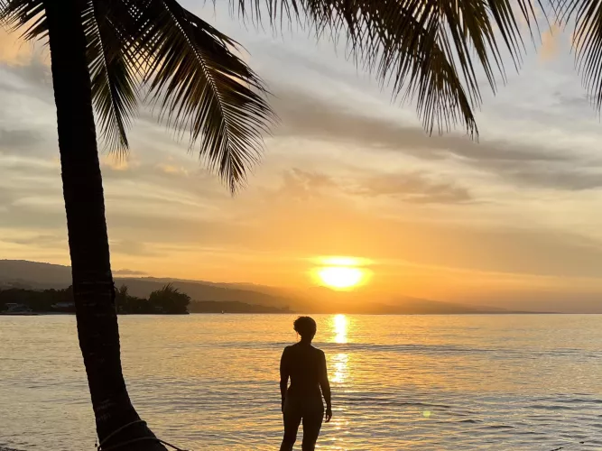 Enjoying the Jamaican Sunset Au Natural.