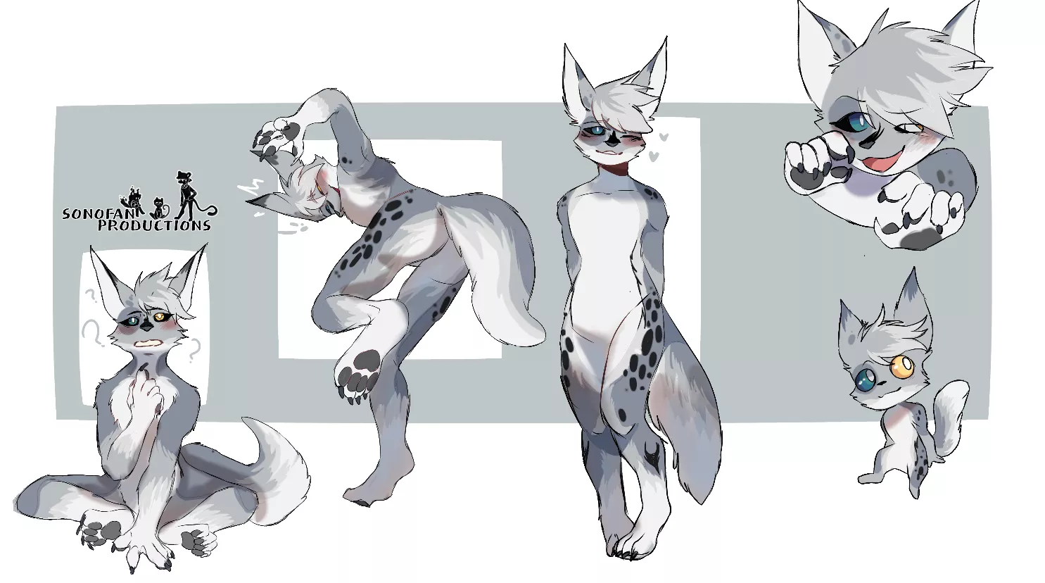 Ref sheet for an artic fox boyo (art by me)