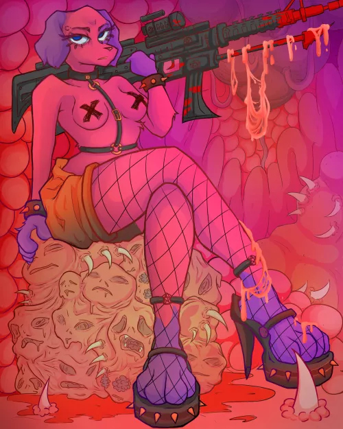 [X] [Q] Goretober Day 3 - Battle (art by me) also is cherry from animal crossing