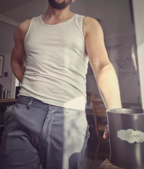 October coffee with the, ahem, rising winter sun 💜