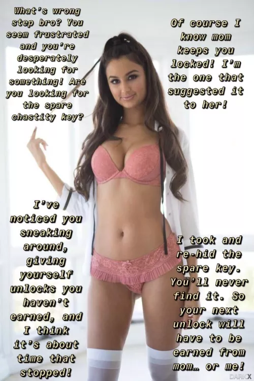 Step sis finds out you’ve been sneaking off to use the spare chastity key