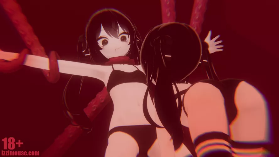 tentacle buddy holds me down while a new friend arrives (oc)