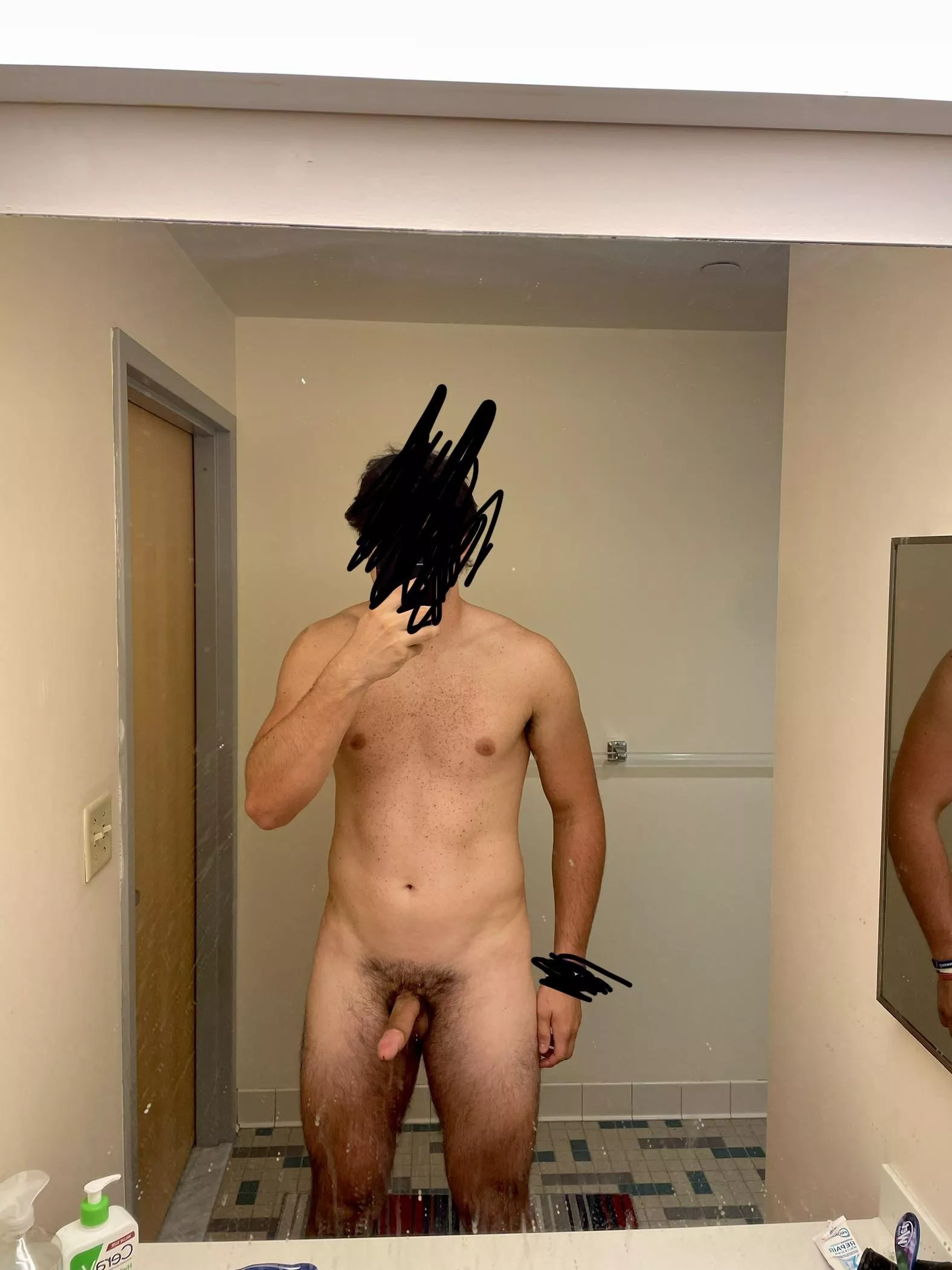 19 college male- Had to slip away from the roommates to take this in our public bathroom