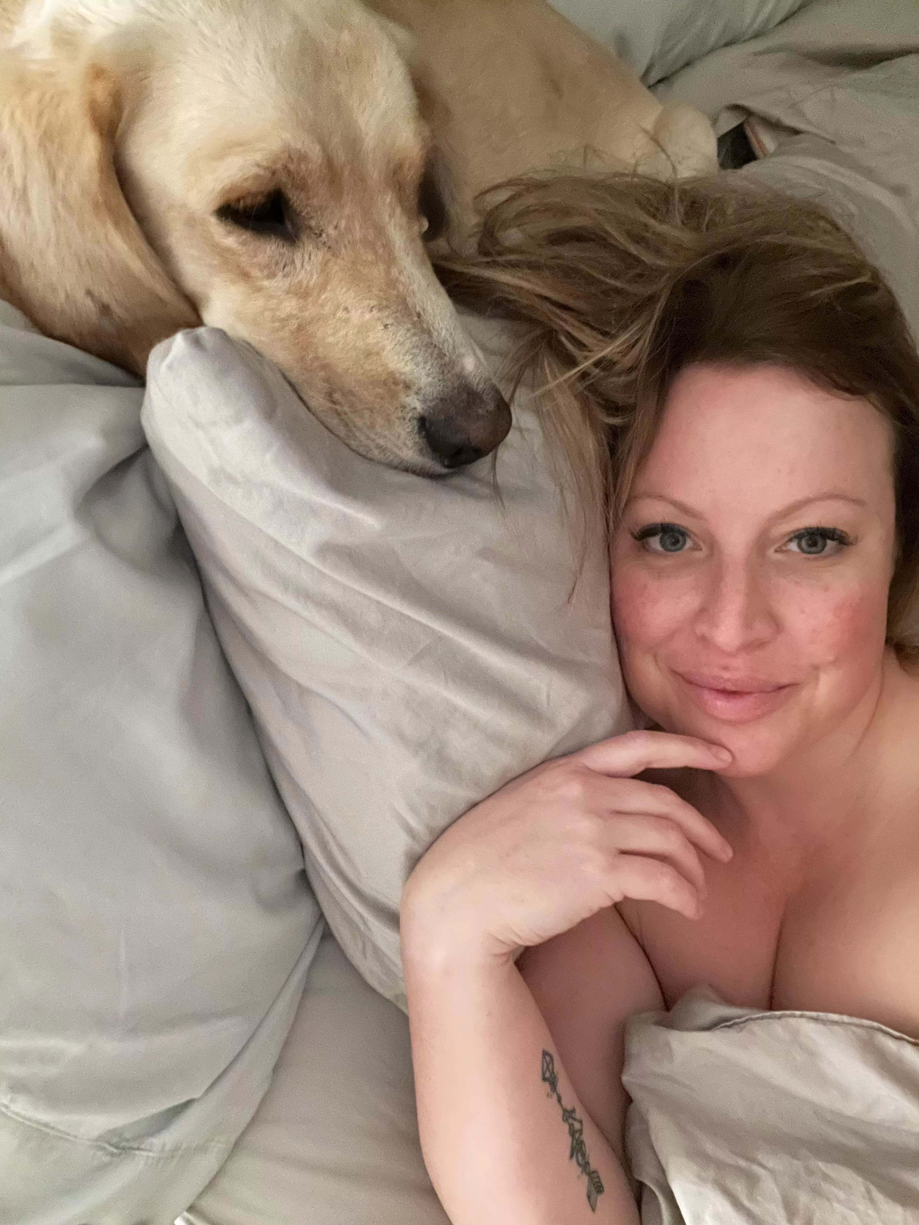 Milf and her pup ready for bed. Goodnight.