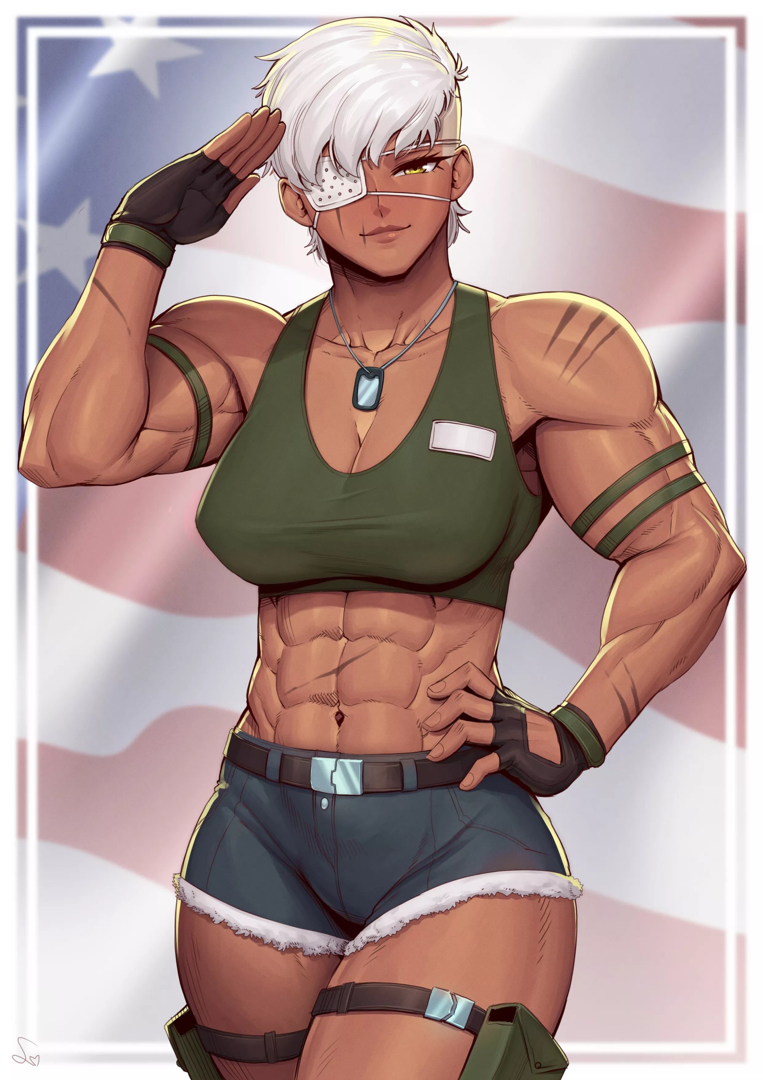 Muscular army girl salute [Artist: SpeedL00ver]
