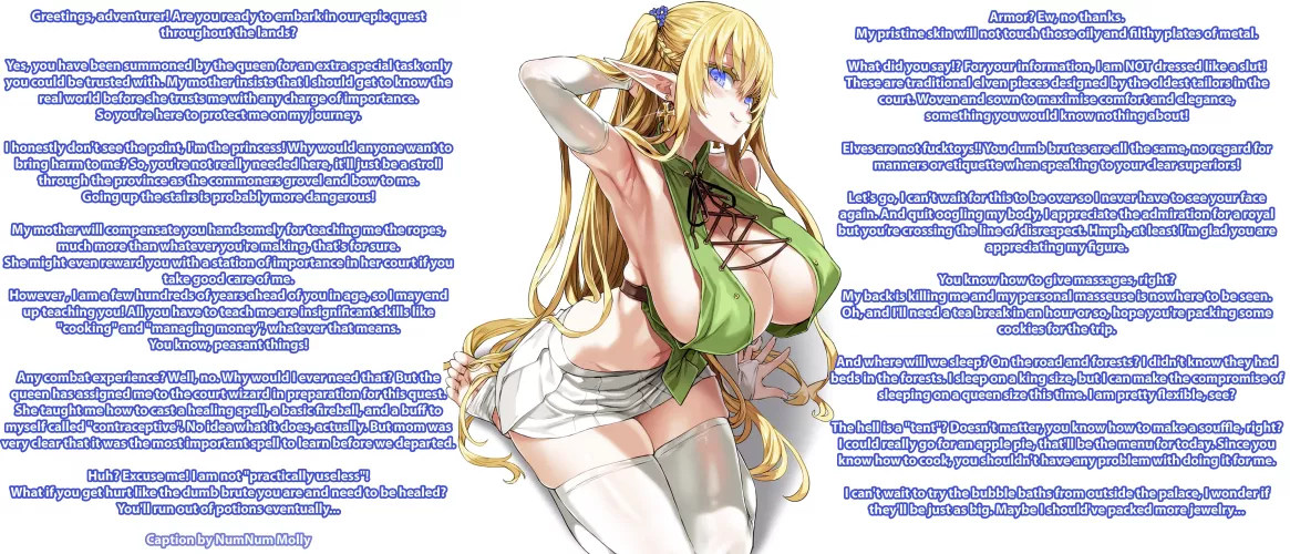 Bratty Princess' Journey [Elf Girl][Royal][Annoying][Naive][Entitled][Rich Gal][Inminent Hatefucking][Artist: Asanagi]