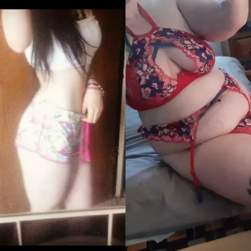 My dramatic before and after to showcase how big I've gotten 😈 from 112lbs to 238lbs 🥵