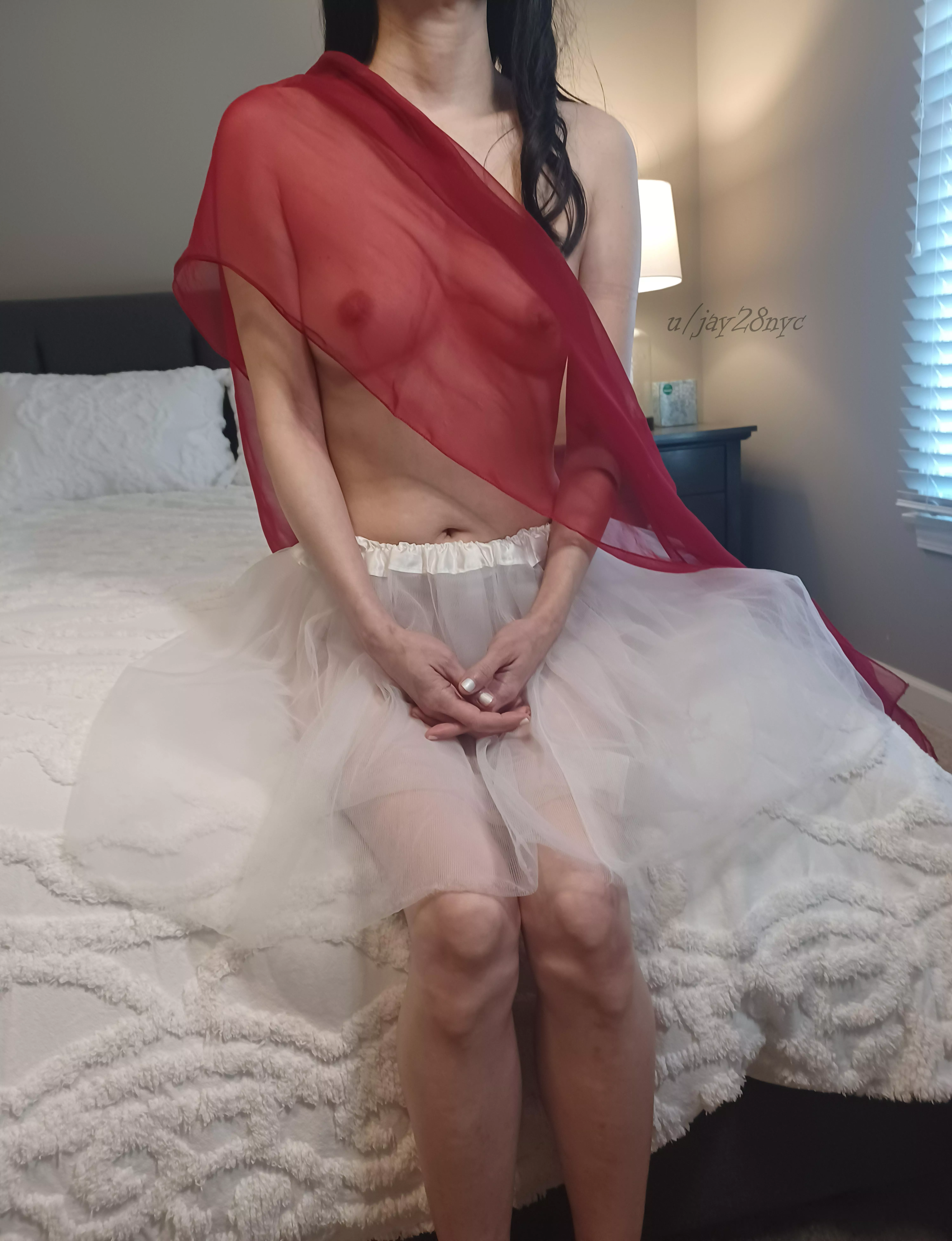 Red lace and white lace skirt on me (F) [OC]