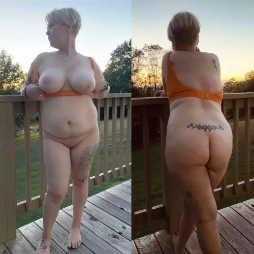 Short haired MILF from the front & back!