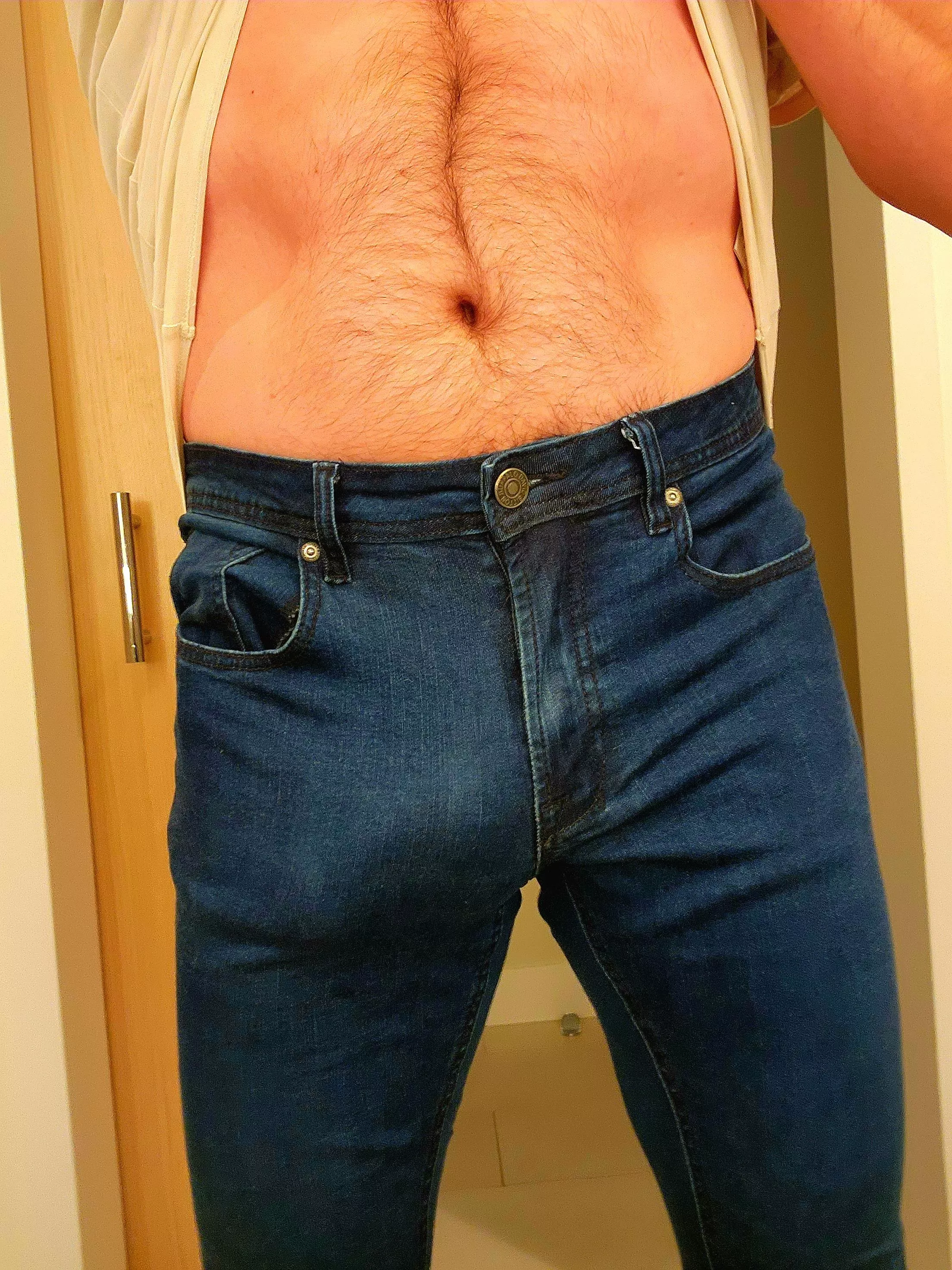 Wife bought me new jeans for the office. Wearing compression shorts to not be embarrassed, still too visible?