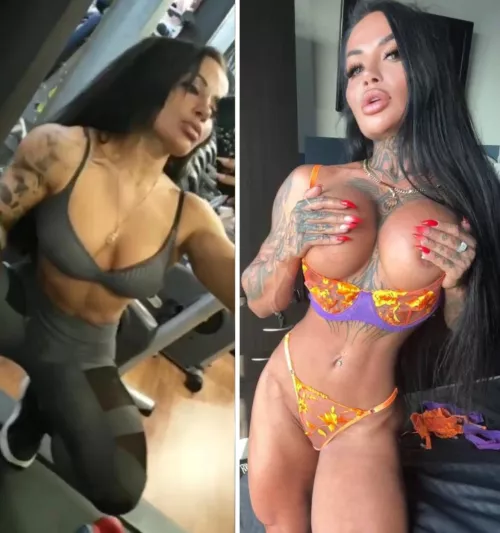 From hardcore bodybuilder to plastic bimbo muscle girl in 4 years