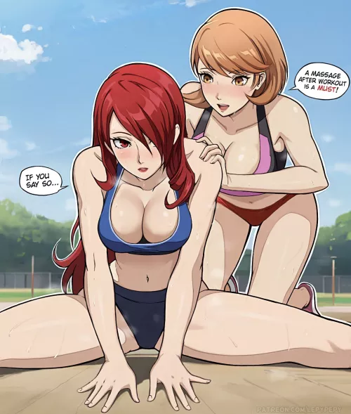 Mitsuru and Yukari stretching (LepyPepy) [Persona 3]