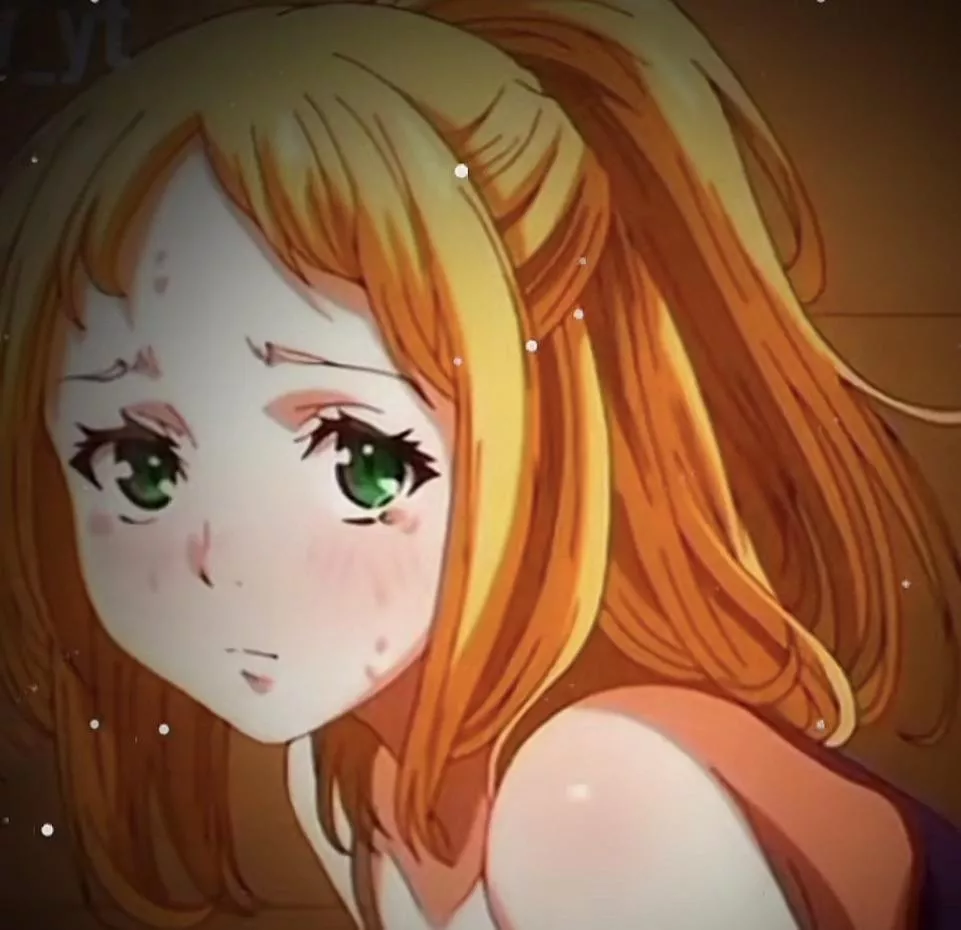 LF color source: blonde, green eyes, blush, 1girl, worried looking