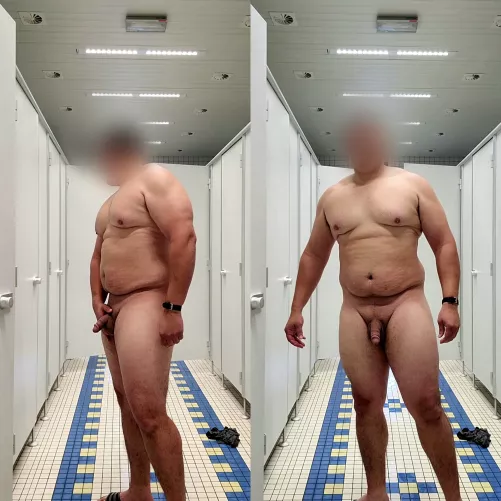 Taking advantage of an empty shower room. 305lbs currently