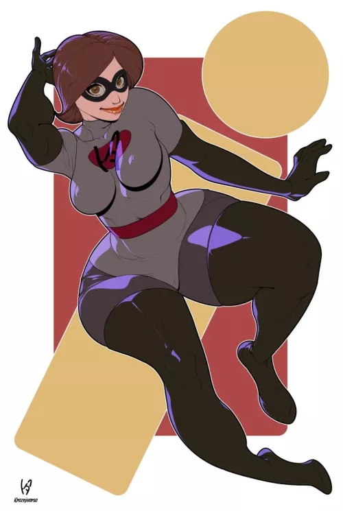 Elastigirl in her black and Grey suit.
