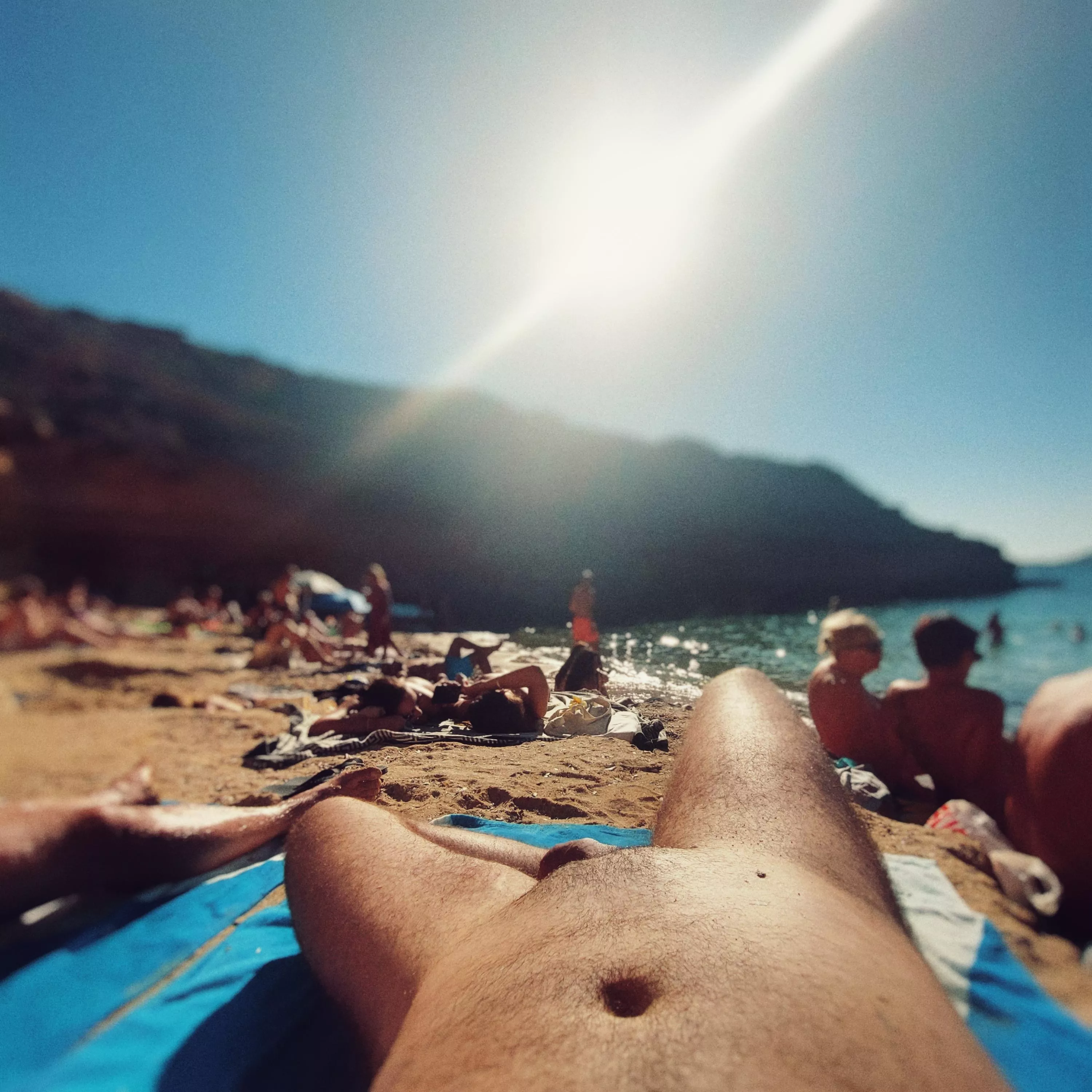 Nudist beach day 🥰, just super self-conscious about my body and cock because of the big crowd of non-nudists