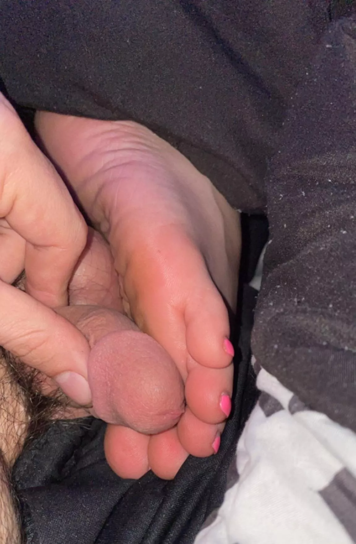 Honestly rate this pic I took of my bf feeling how soft my little toes are :) 1-10? (Oc)
