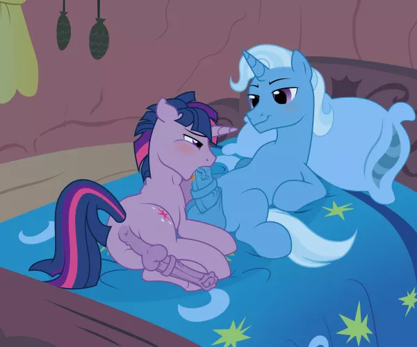 Dusk Shine sucking off Trixie (artist:nika-rain)