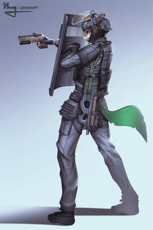 Leafeon-esque furry with tactical gear