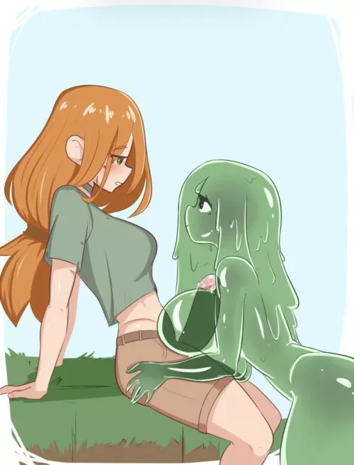 A futa having fun with a slime