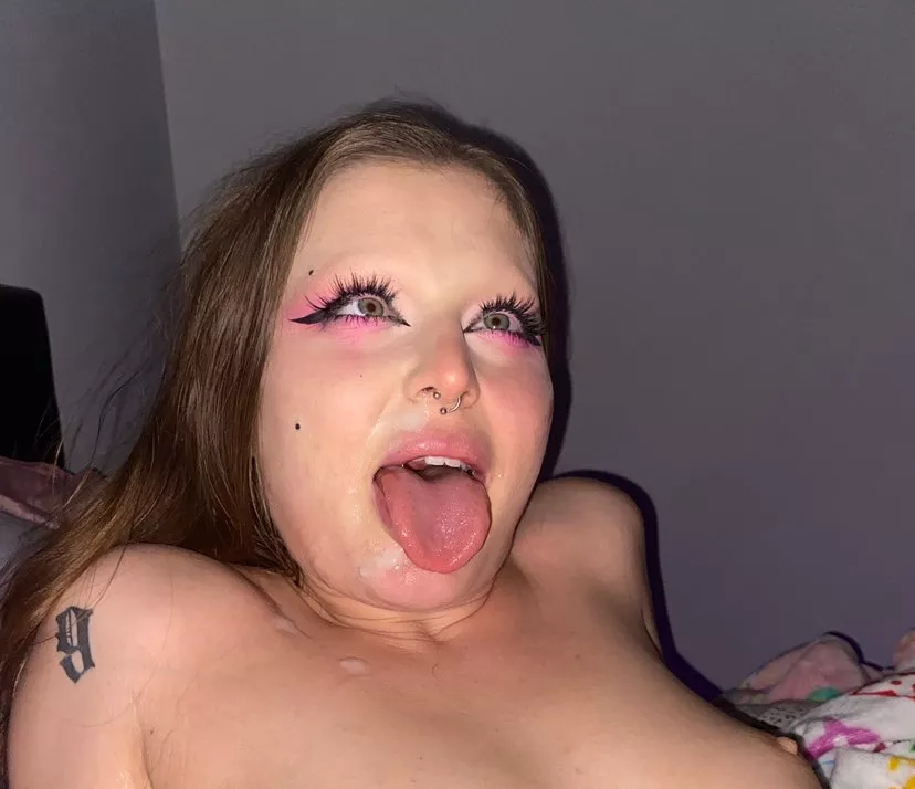 She can't get enough of my cum on her face