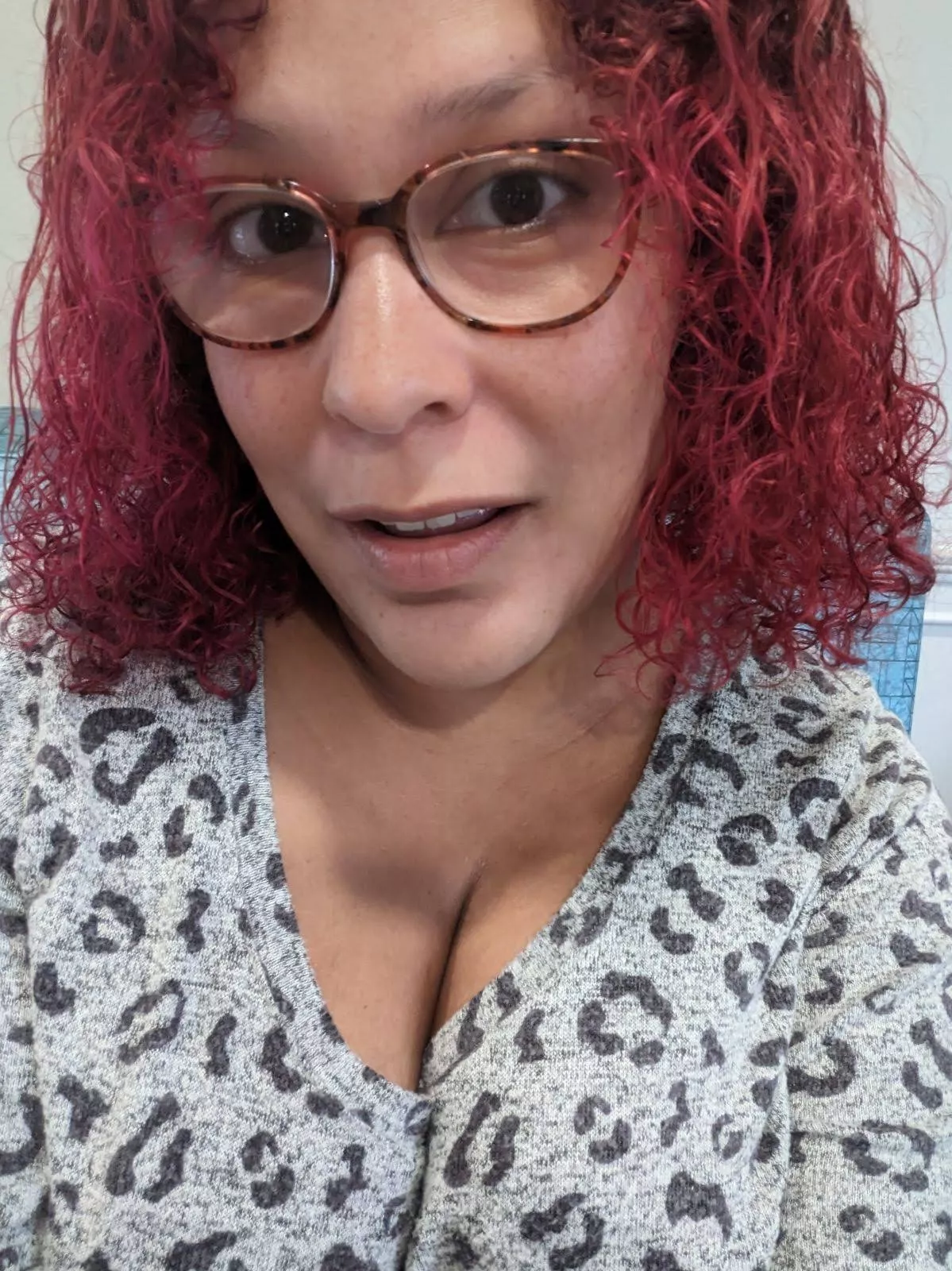 Leopard top usually shows off some cleavage