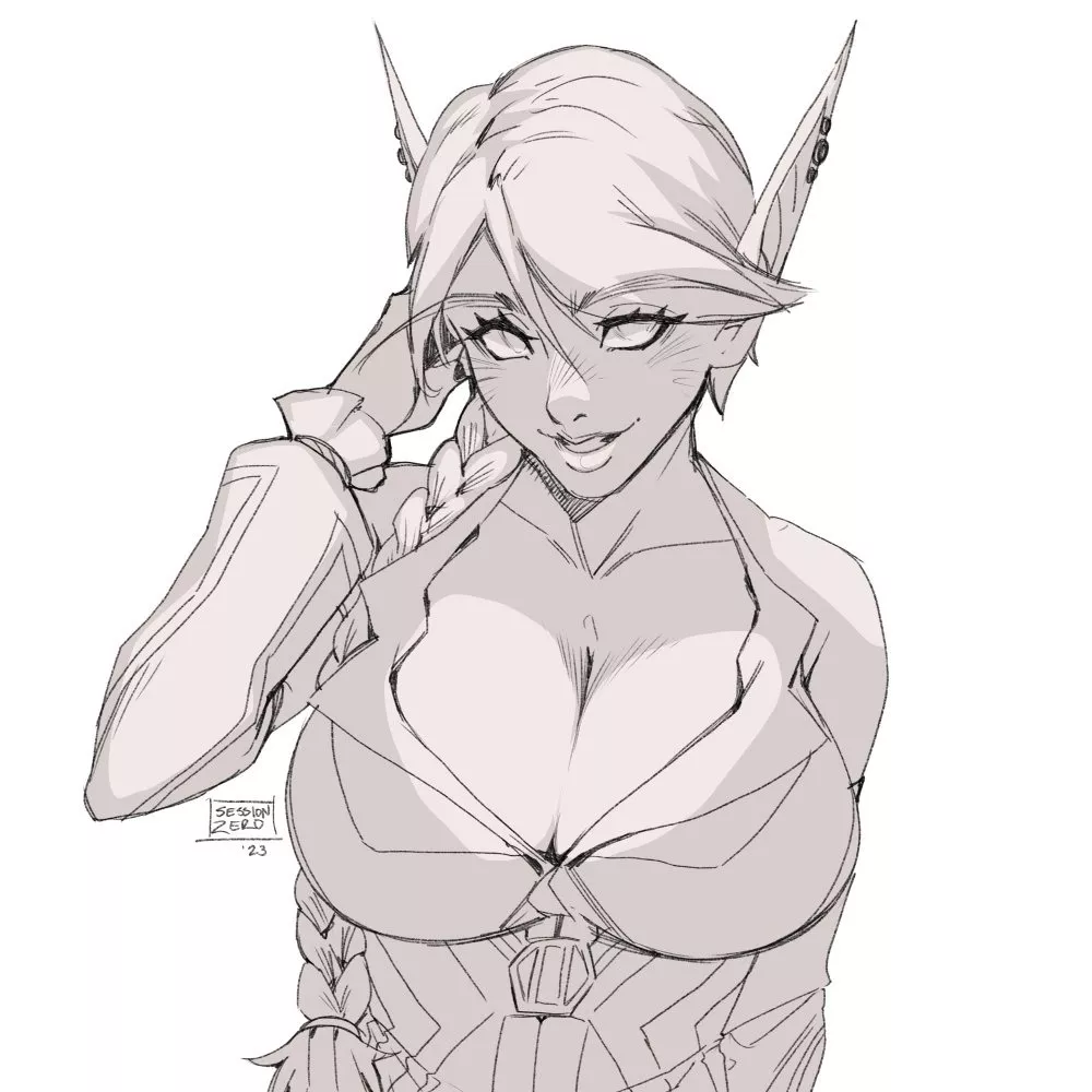 Lil blood elf sketch for a friend, by sessionzeroart