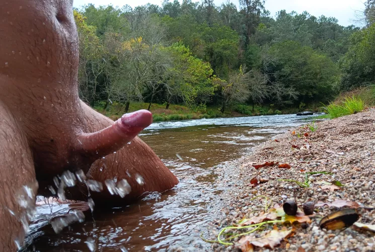 Wet boner in the river